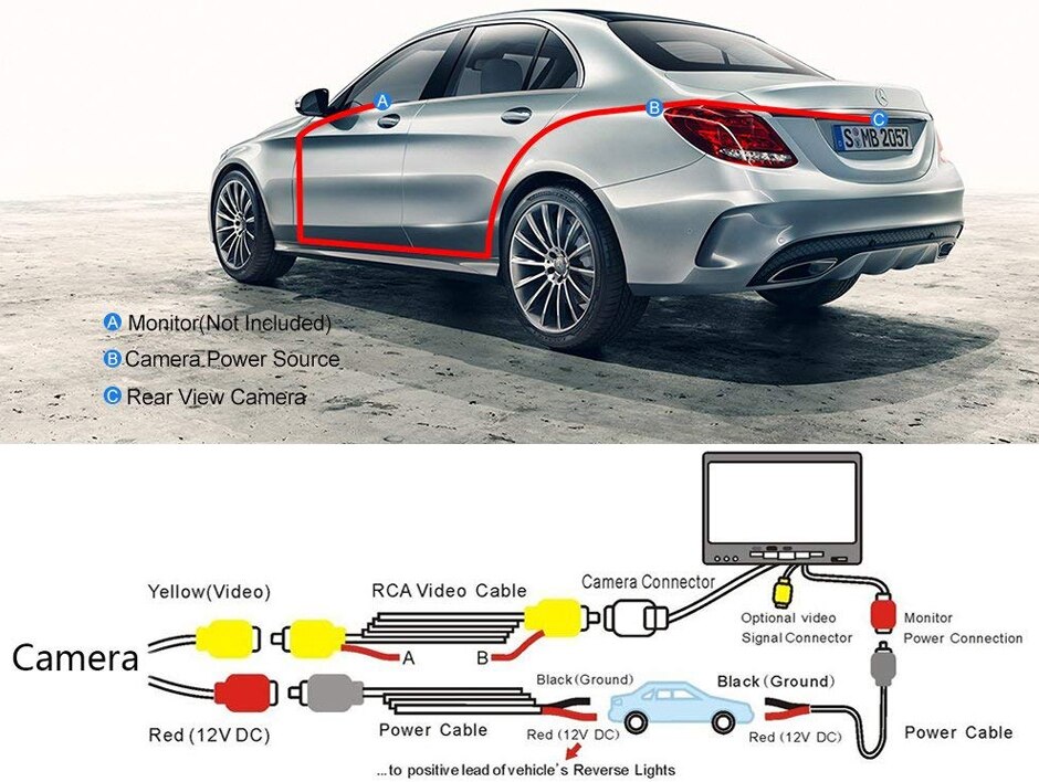 small straw hat rearview camera with 3 switches cuttable cable for parking guideline on/off, horizontal mirror on/off, vertical mirror on/off 21
