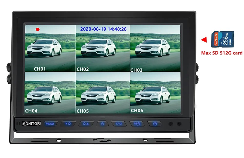 Écran partagé 1 2 3 4 5 6 7 8 Moniteur d'entrée vidéo de caméra de canal, enregistreur DVR CVBS AHD pour voiture et camion, VCAN1738 13 Split screen 1 2 3 4 5 6 7 8 channel camera video input monitor CVBS AHD DVR recorder for car truck use VCAN1738