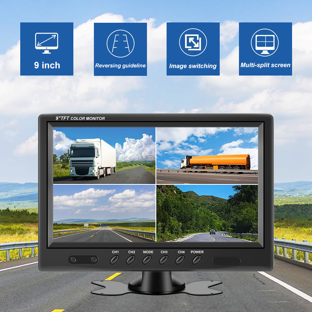 9 inch TFT LCD Split Screen Quad Monitor Security Surveillance Car Headrest Rear View Monitor Parking Rear view Camera System 3 9 inch TFT LCD Split Screen Quad Monitor Security Surveillance Car Headrest Rear View Monitor Parking Rear view Camera System - Image 2