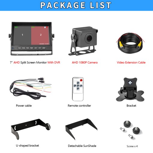 Gwyaf 1920x1080P HD AHD Truck Camera DVR Monitor Kit 7 2 Split Screen Reverse Backup Recorder 5