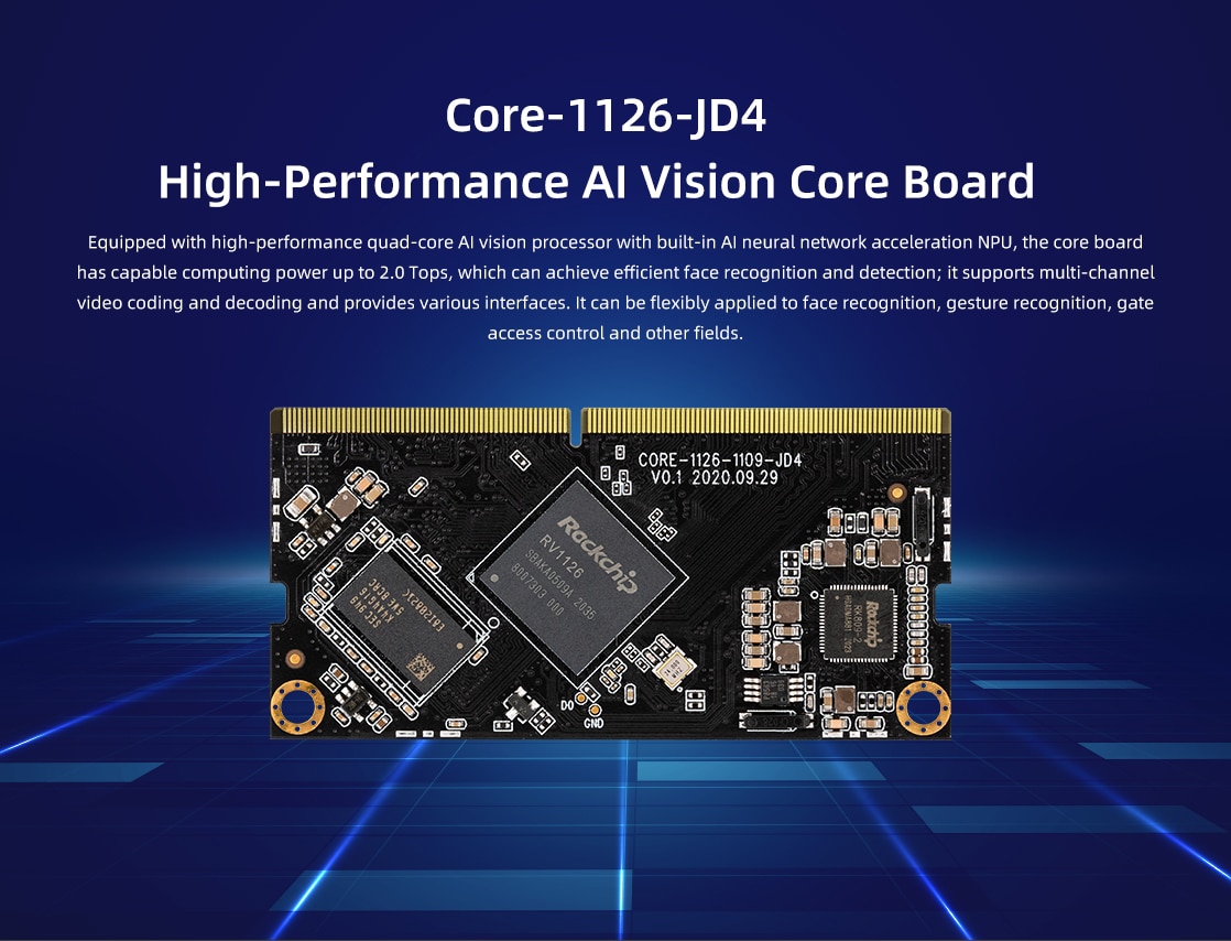 Carte centrale de vision AI haute performance Core-1126-JD4, Mini-ordinateur RV1126; Mini-ordinateur; Ordinateur de bureau, 1Go DDR 8 Go eMMC 10 H56d7139f6247414bb24e222c1f968ff3T