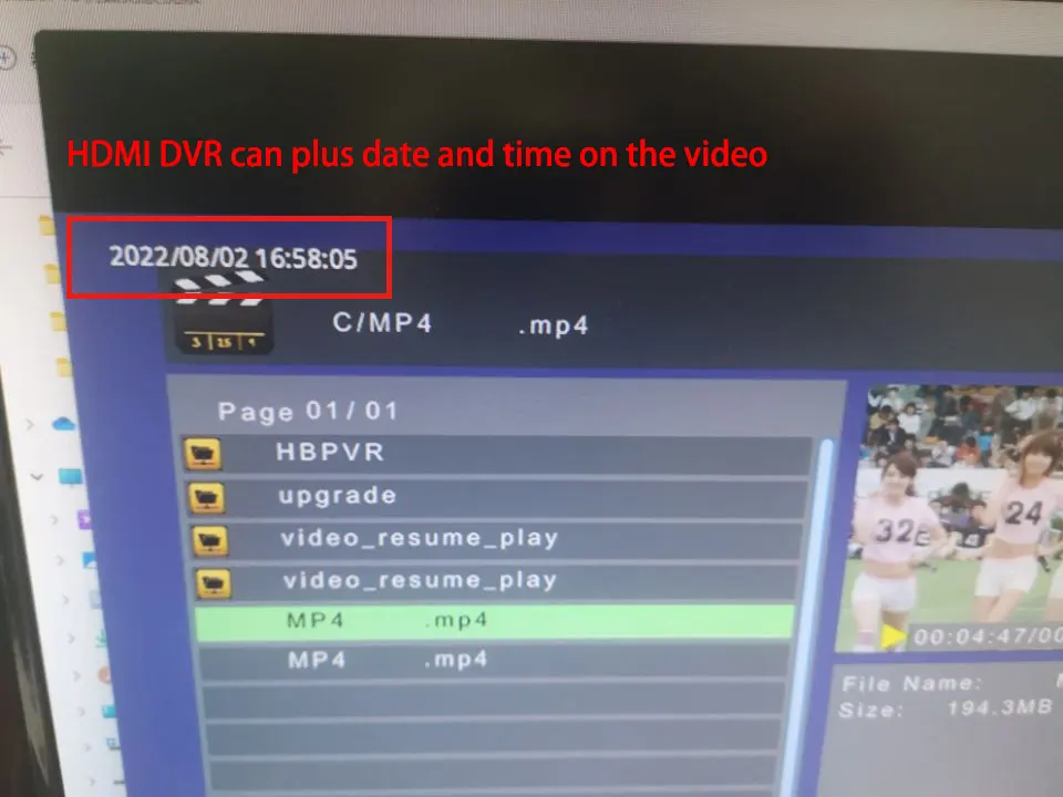 HDMI DVR can plus current date time on the recording video