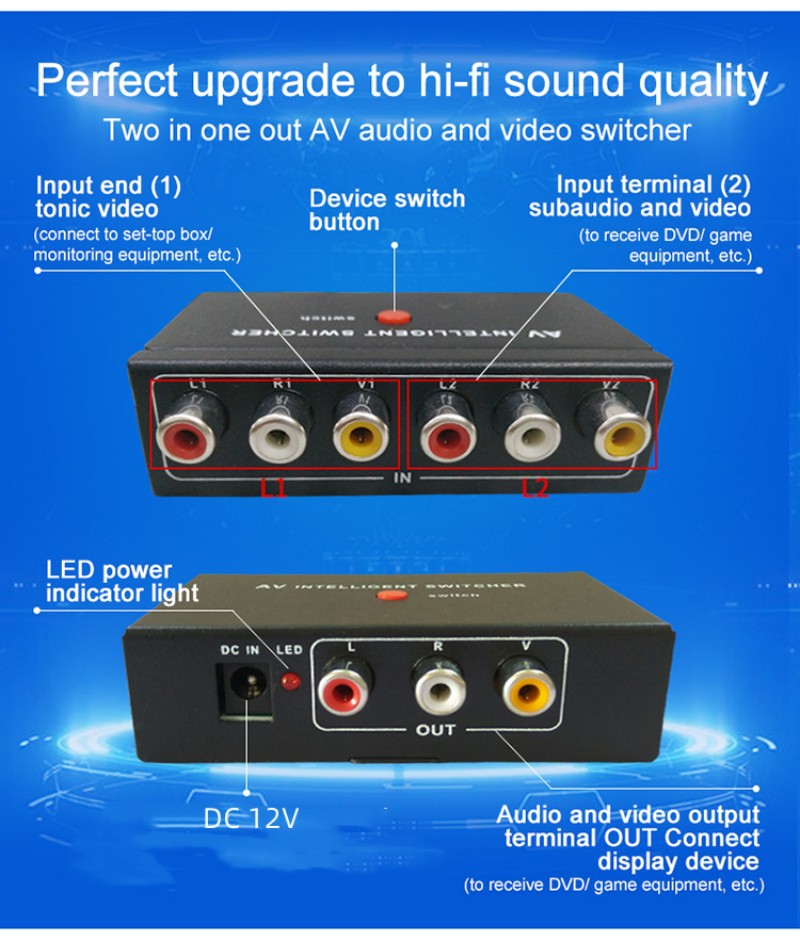 Car audio and video AV converter box 2-in-1-out converter