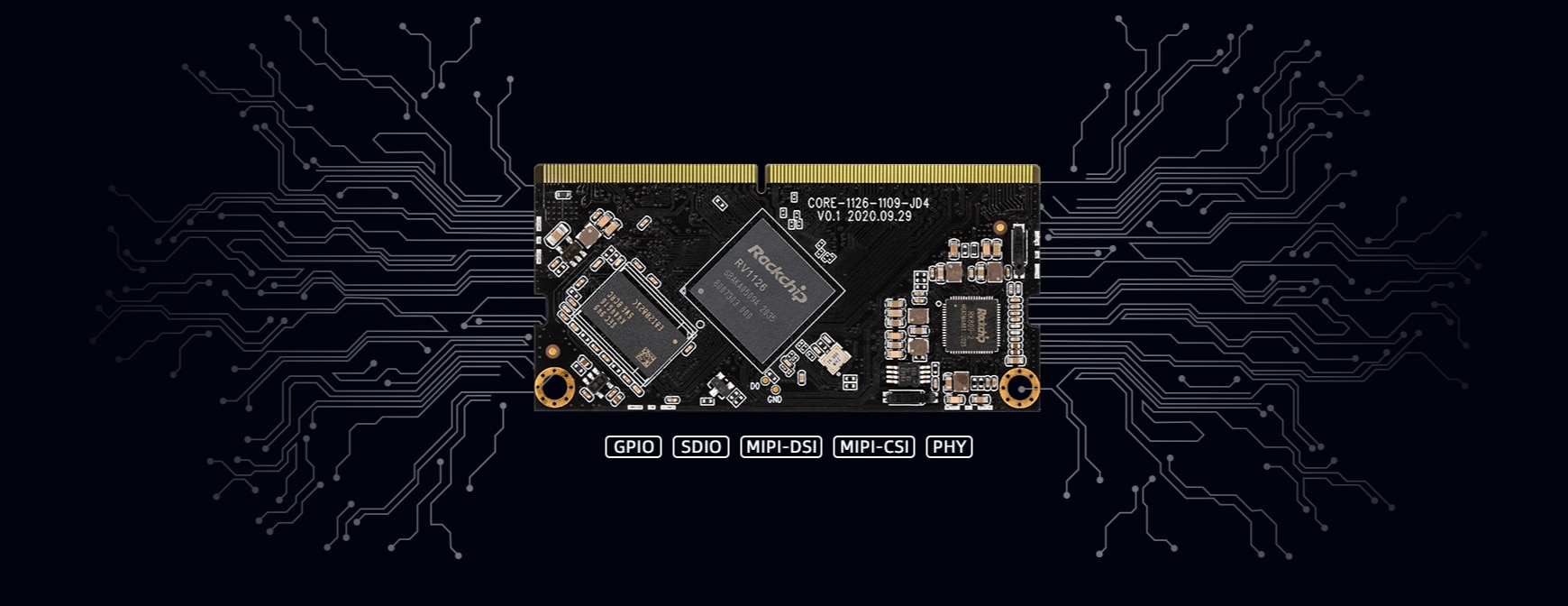 Core-1126-JD4 NPU 2.0Tops Rockchip RV1126 integrates NEON and FPU RISC-V MCU 1GB / 2GB DDR4 supports Buildroot QT OS 17 S52d94a71e413447fab3f39c045b7d22aw