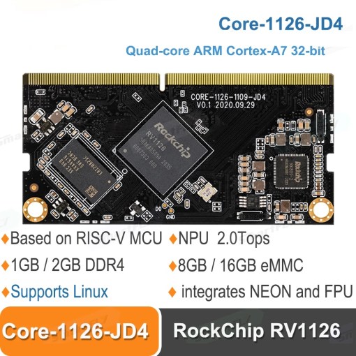 Core-1126-JD4 NPU 2.0Tops Rockchip RV1126 integrates NEON and FPU RISC-V MCU 1GB / 2GB DDR4 supports Buildroot QT OS