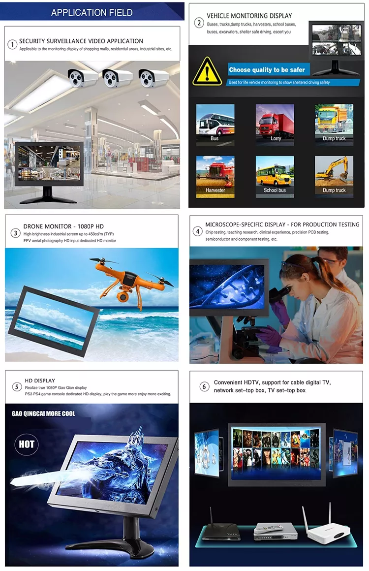 Entire Metal Case 10 inch HDMI monitor IPS LED CCTV screen for TV Bus Car Computer 19 Professional entire metal case 10.1 inch IPS LED CCTV monitor for tv / CCTV / bus/car